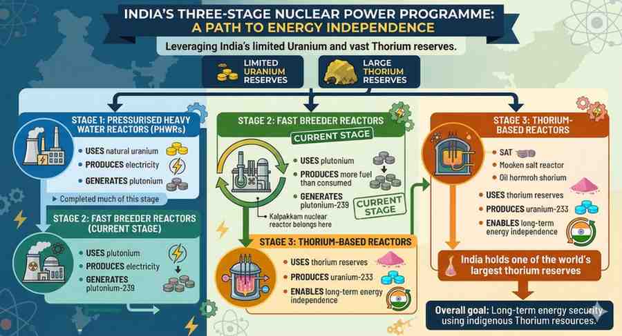 The image shows India's three stage nuclear programme.
